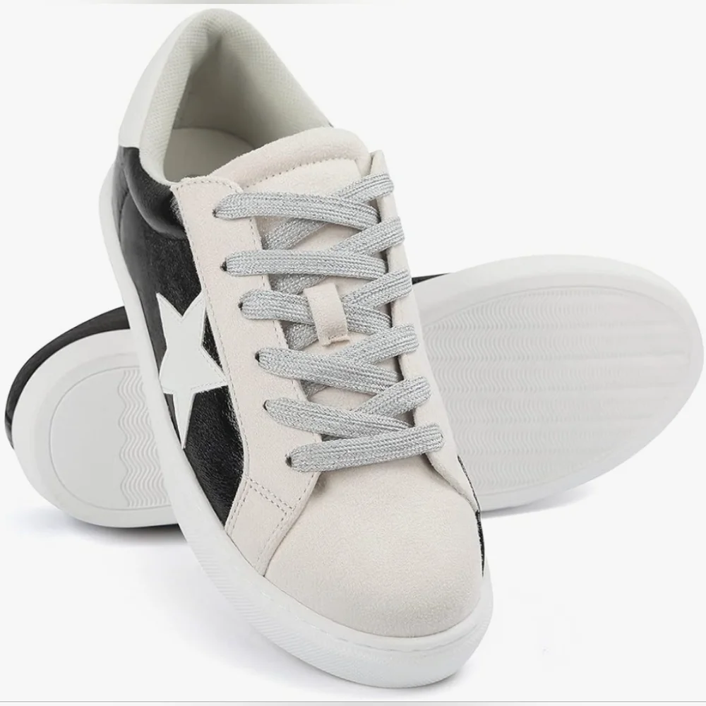 PARTY Star Detail Low Top Sneakers | Black & White | Size 8 | New - Picture 4 of 16